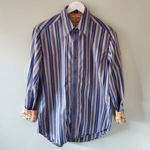 Robert Graham S Eclectic Grandpa Retro Preppy Flip Cuff Striped Dress Shirt